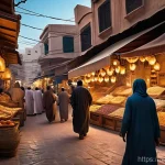 JAMstack을 통한 성능 모니터링 및 분석 - **Prompt:** A dynamic and brightly lit scene depicting a traditional, bustling Arab souk transitioni...